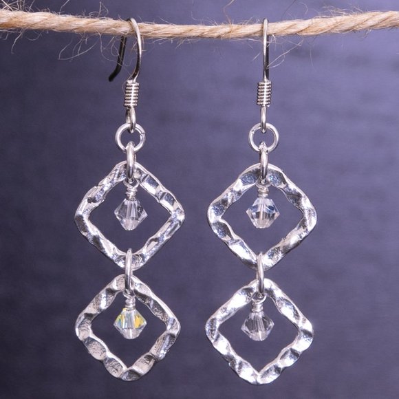 Handmade Diamond Shaped Stainless Steel Earrings - Picture 1 of 1